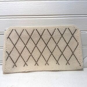Vintage Beaded Clutch Purse Ivory Gray Checkered Pattern Made in Japan‎ MCM